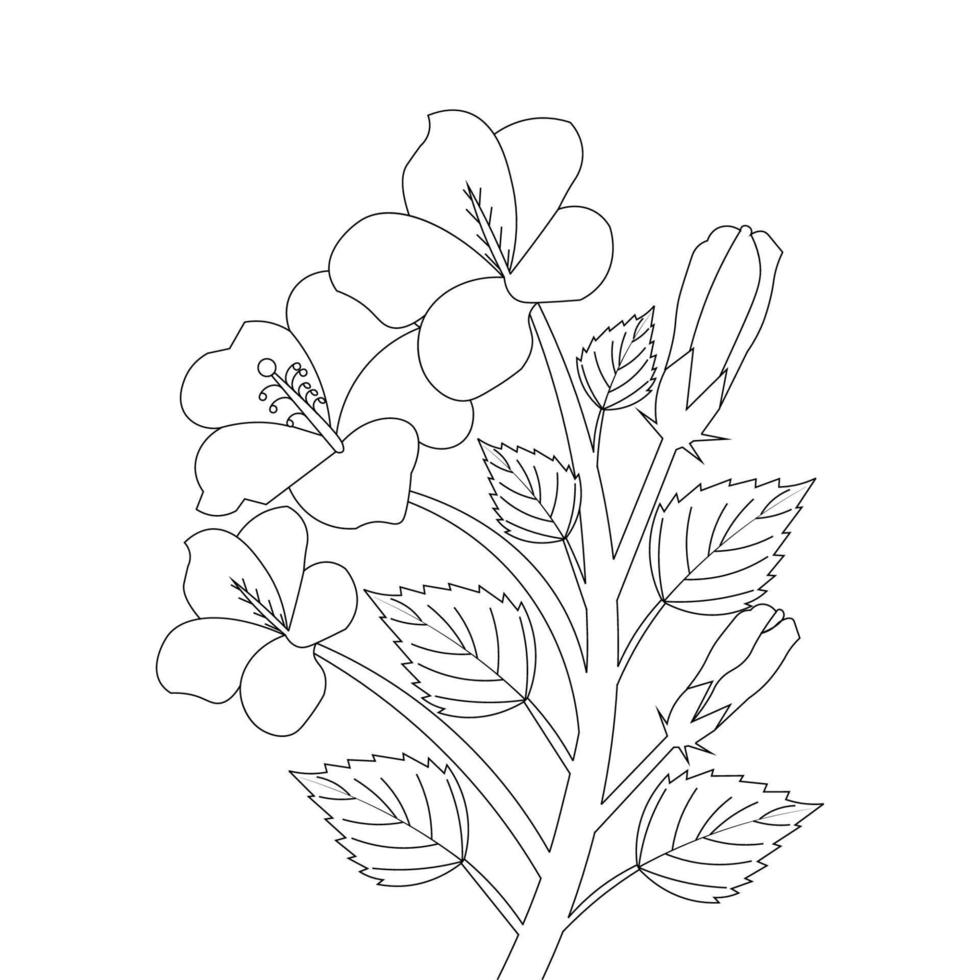 page de coloriage pour enfants d'illustration de fleur d'hibiscus avec trait d'art en ligne vecteur