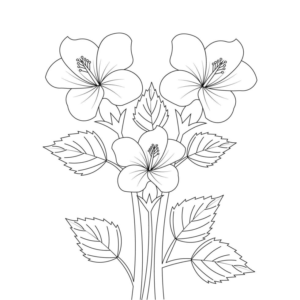 page de coloriage pour enfants d'illustration de fleur d'hibiscus avec trait d'art en ligne vecteur