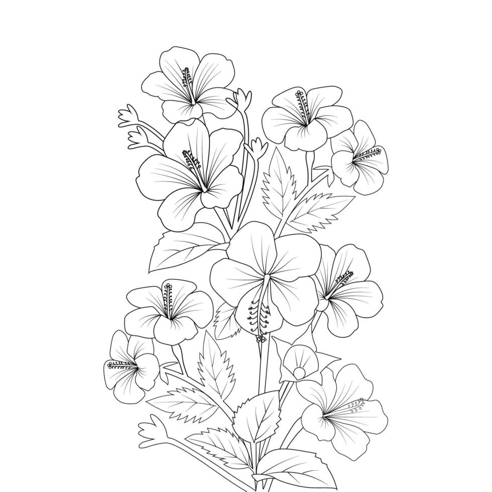 illustration de page de coloriage de fleur hawaïenne avec trait d'art en ligne de dessin à la main noir et blanc vecteur