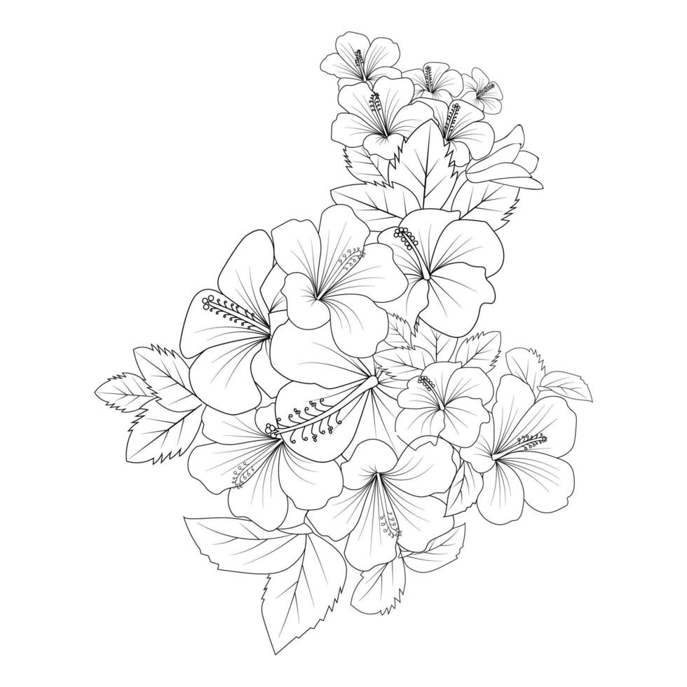 chine rose fleur doodle illustration de page à colorier avec trait d'art en ligne vecteur