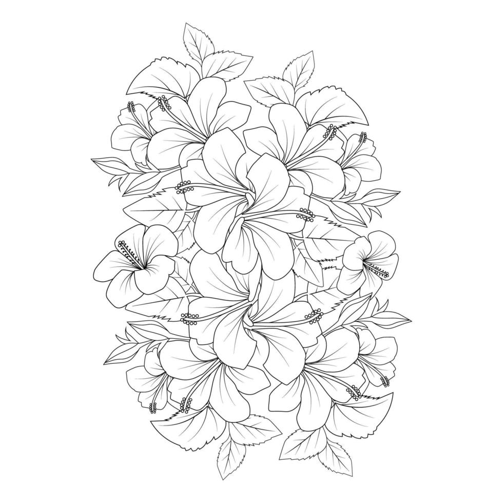 hibiscus moscheutos fleur coloriage dessin au trait avec graphique vectoriel