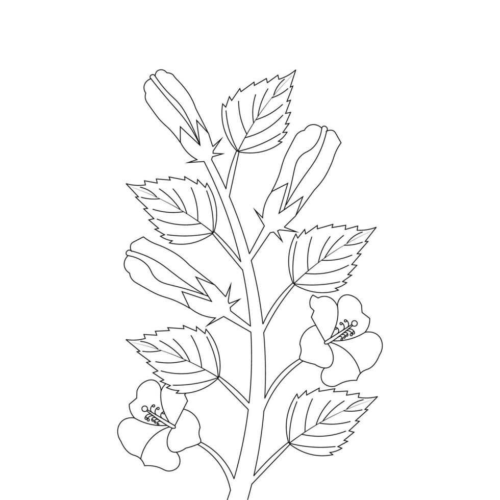 page de coloriage pour enfants d'illustration de fleur d'hibiscus avec trait d'art en ligne vecteur