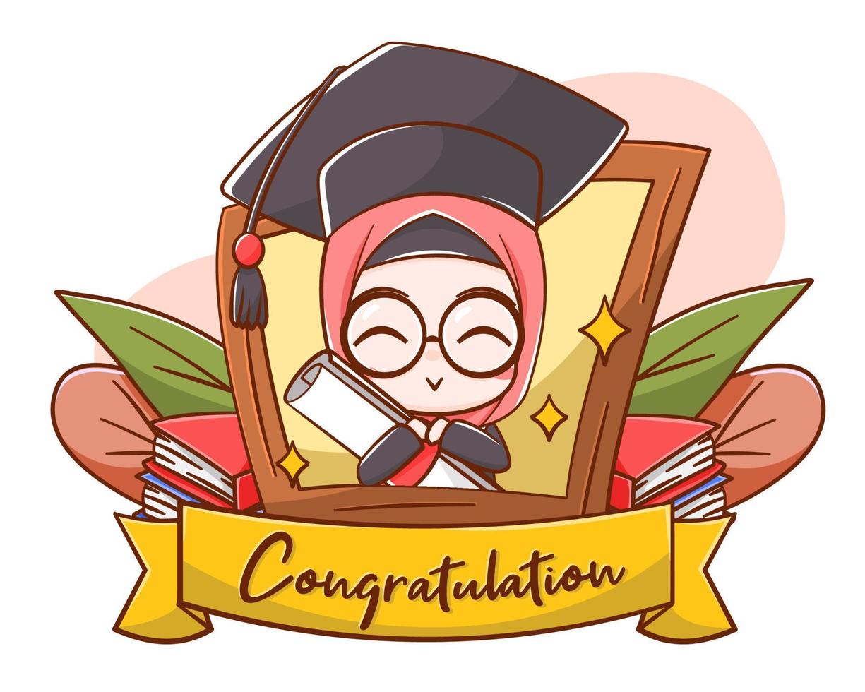 jolie carte de voeux d'illustration de dessin animé de graduation vecteur