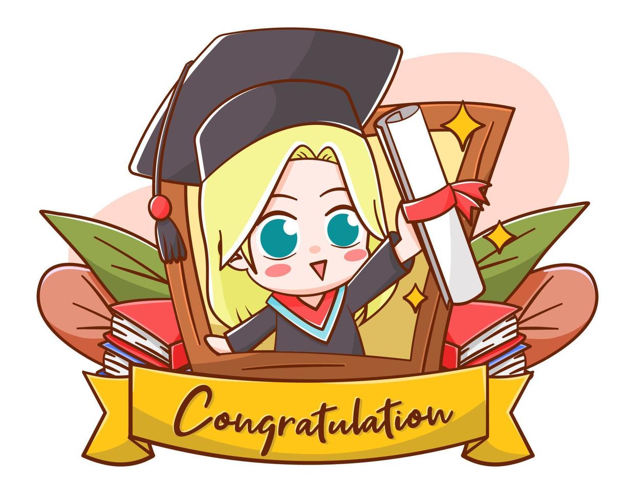 jolie carte de voeux d'illustration de dessin animé de graduation vecteur