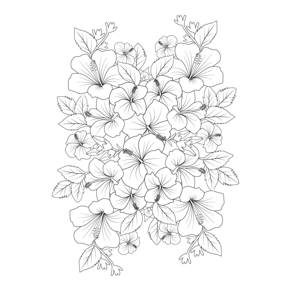 hibiscus moscheutos fleur coloriage dessin au trait avec graphique vectoriel