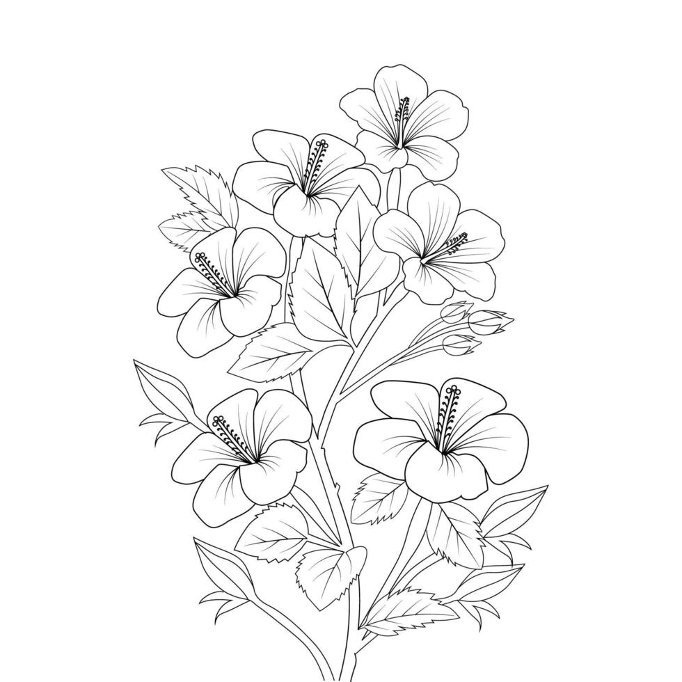 illustration de page de coloriage de fleur hawaïenne avec trait d'art en ligne de dessin à la main noir et blanc vecteur