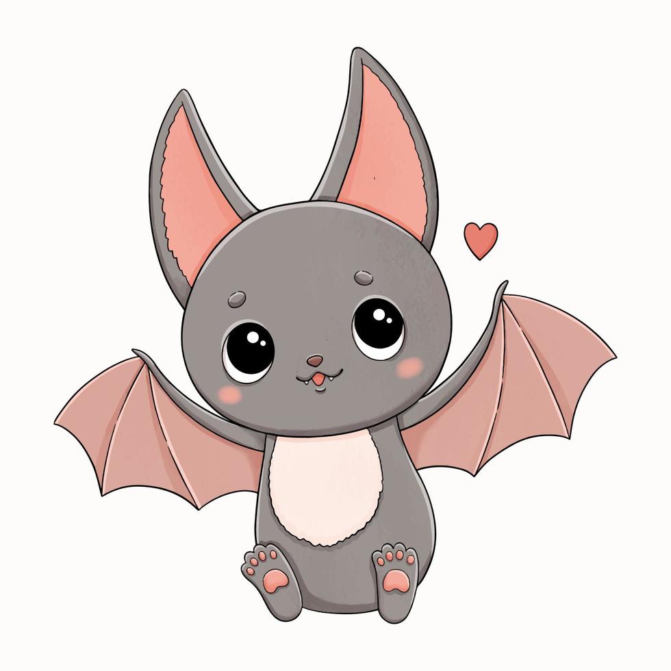 chauve-souris grise mignonne d'halloween avec illustration vectorielle de coeur vecteur