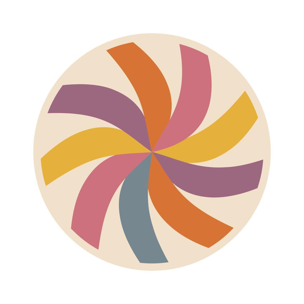 cercle de tourbillon multicolore à rayures groovy. signe d'hypnose vectorielle rétro. spirale hippie. kaléidoscope psychédélique. illustration vectorielle vecteur