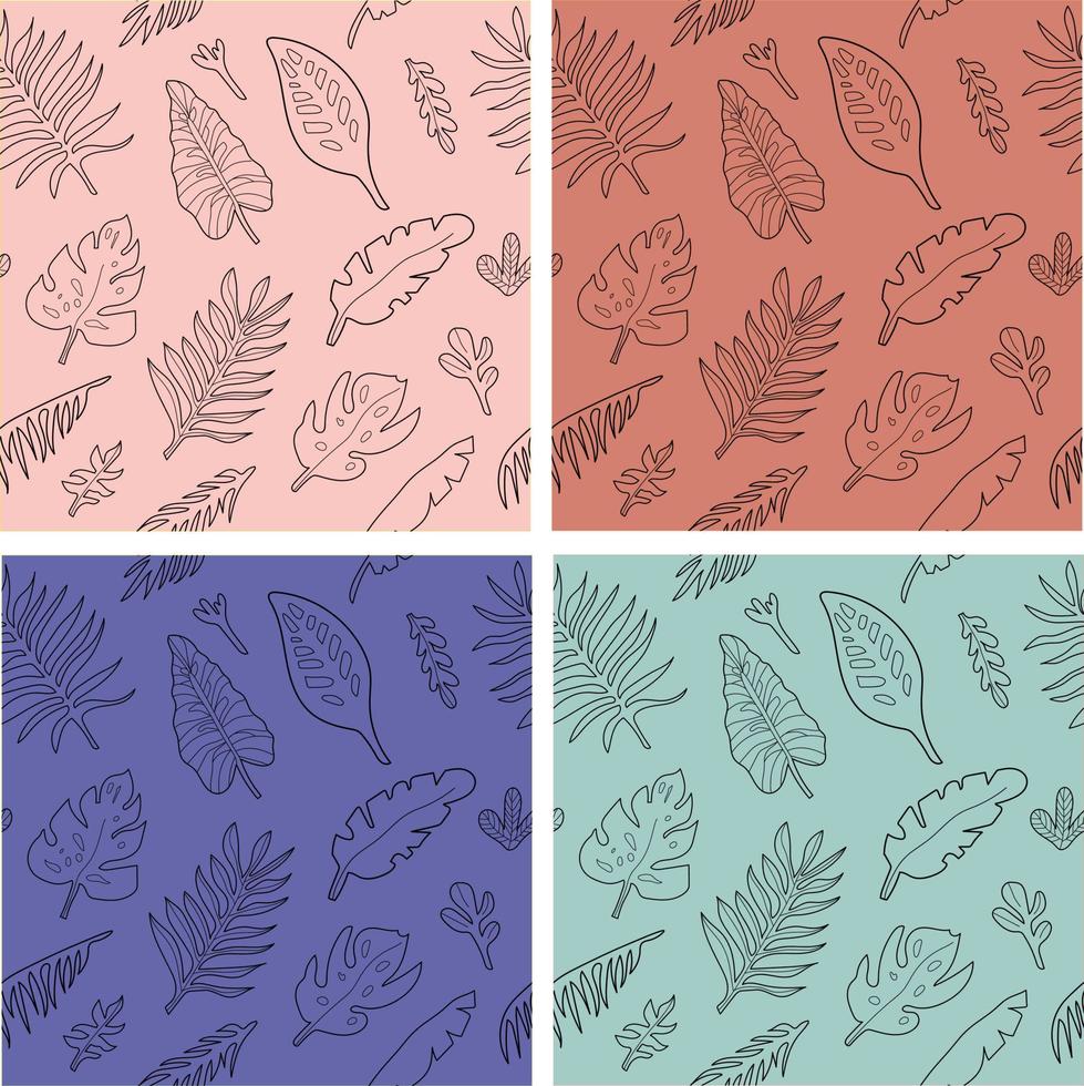 ensemble de motif de silhouette de feuilles tropicales de fond. illustration vectorielle continue. couleurs pantone modernes 2022 vecteur