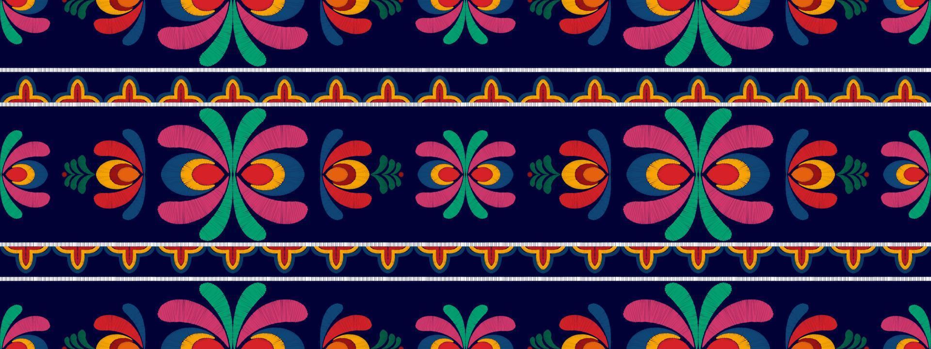 ikat motif floral textile ethnique sans couture. tapis en tissu aztèque ornements de mandala décorations textiles papier peint. motif de fleur indigène boho tribal fond de vecteur de broderie traditionnelle