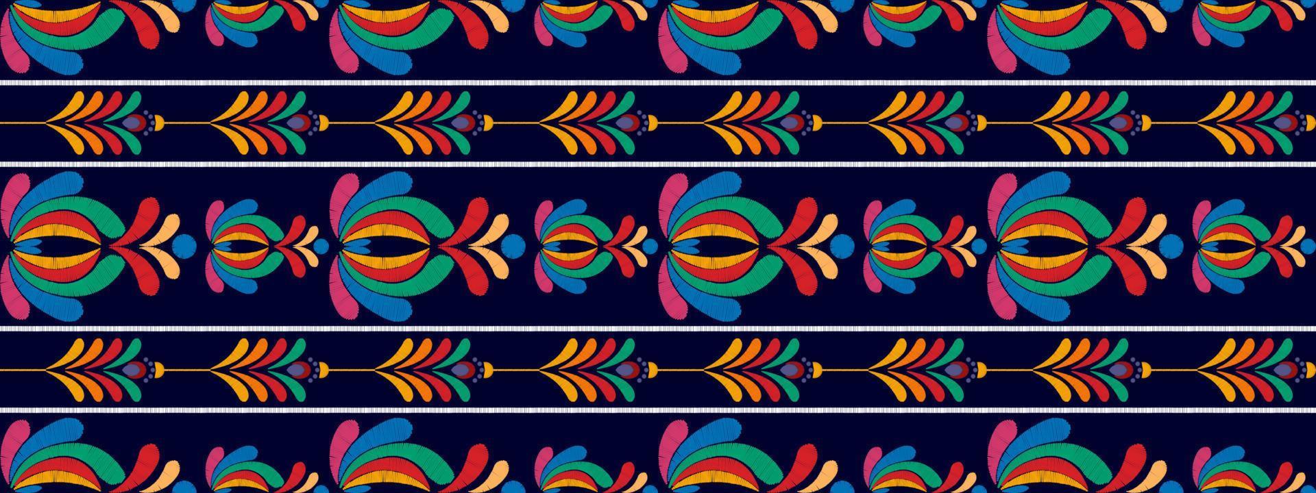 ikat motif floral textile ethnique sans couture. tapis en tissu aztèque ornements de mandala décorations textiles papier peint. motif de fleur indigène boho tribal fond de vecteur de broderie traditionnelle