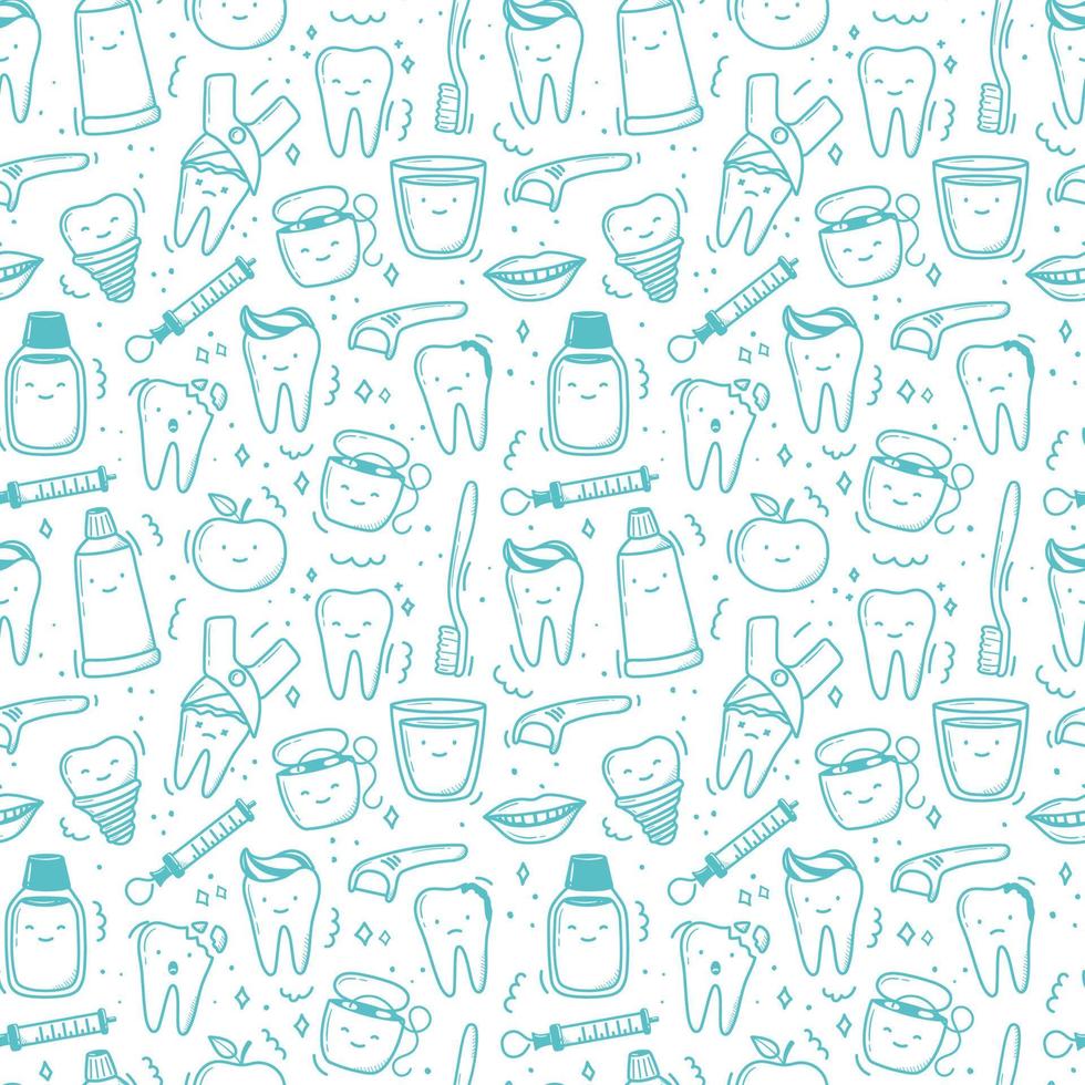 motif de dents kawaii dessiné à la main dans un style doodle. illustrations simples linéaires mignonnes. vecteur