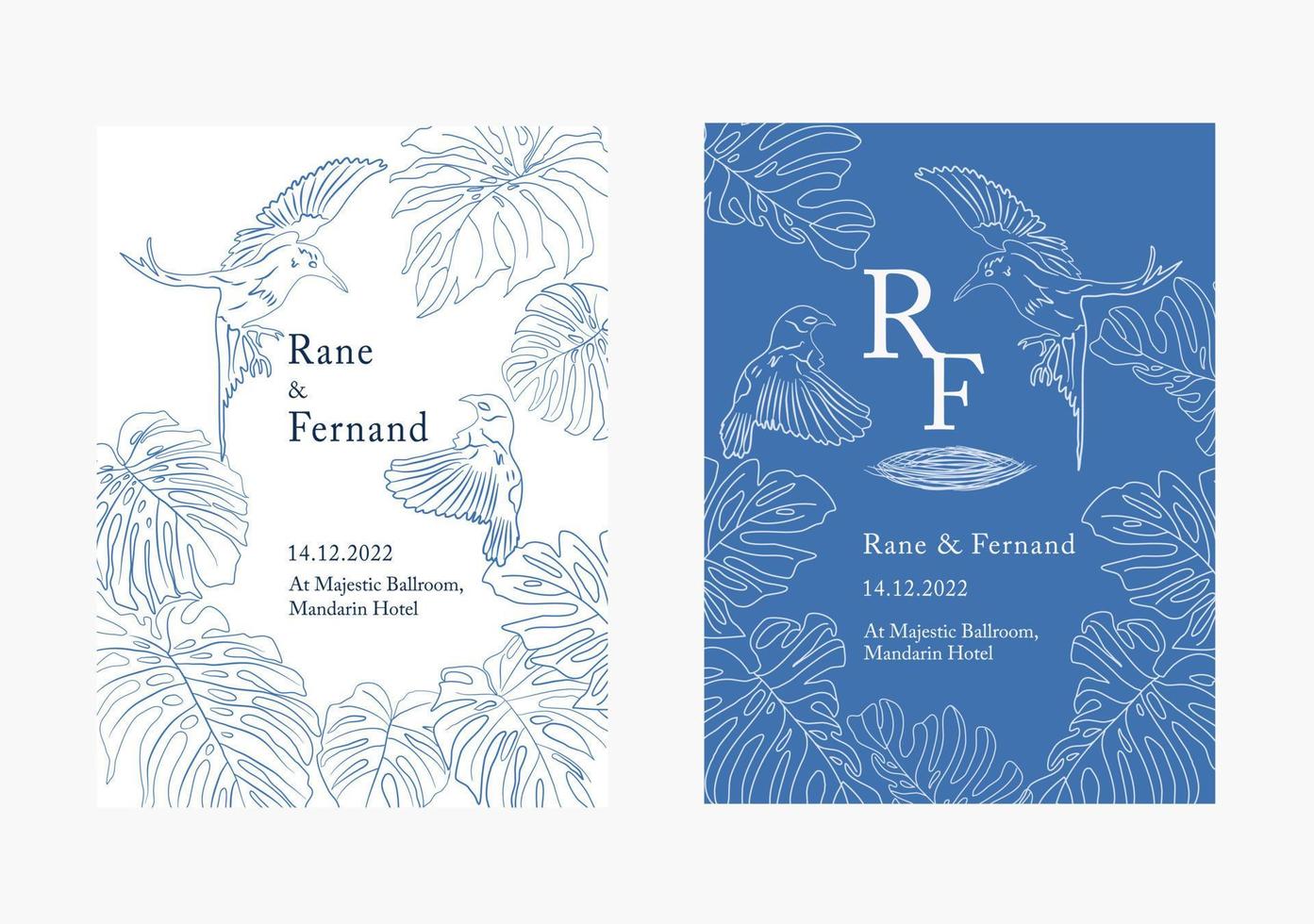 invitation de mariage floral avec thème de la forêt sur fond d'ombre indigo vecteur