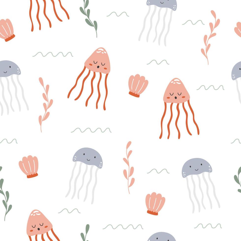 modèle sans couture de l'océan avec des méduses mignonnes. vecteur répétant l'impression à plat pour les enfants