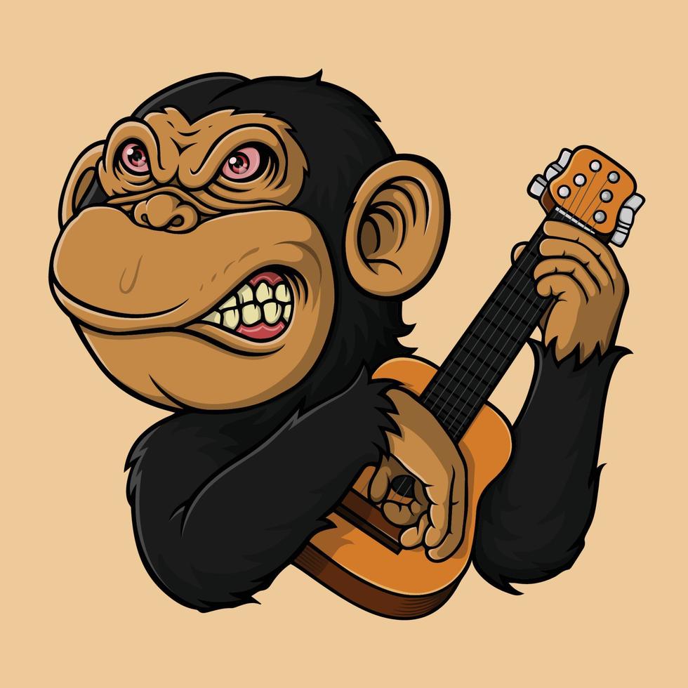 singe de dessin animé jouant de la guitare vecteur