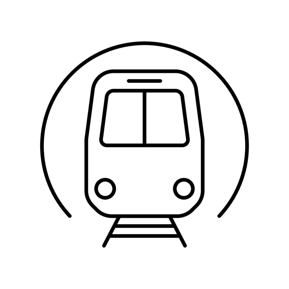 rame de métro devant l'icône de la ligne noire vue de face. pictogramme linéaire de la station de métro. symbole de la station de métro pour l'icône de contour des transports publics électriques. logo métro. illustration vectorielle isolée. vecteur