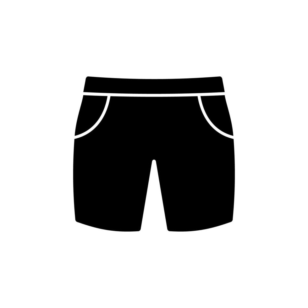 icône de silhouette noire courte d'été des bermudas pour hommes. pictogramme de glyphe de short de mode de jeans de sport de garçon sur le fond blanc. Boxer de maillot de bain en coton masculin pour symbole plat de plage. illustration vectorielle isolée. vecteur