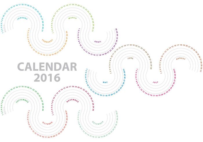 Calendrier des vagues vectorielles 2016 vecteur