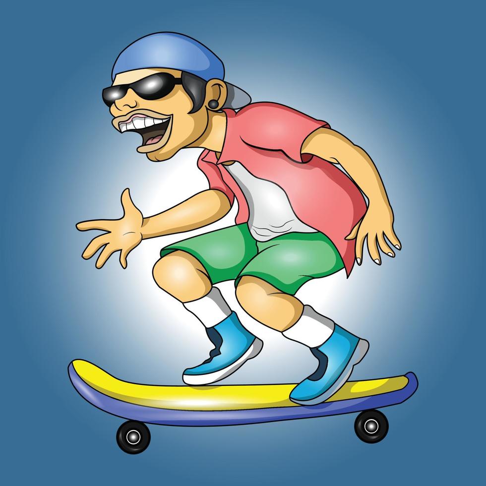 un garçon au chapeau joue au skateboard vecteur