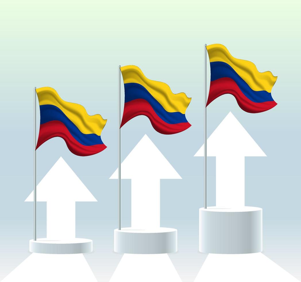 drapeau colombien. le pays est dans une tendance haussière. agitant un mât de drapeau dans des couleurs pastel modernes. dessin de drapeau, ombrage pour une édition facile. conception de modèle de bannière. vecteur