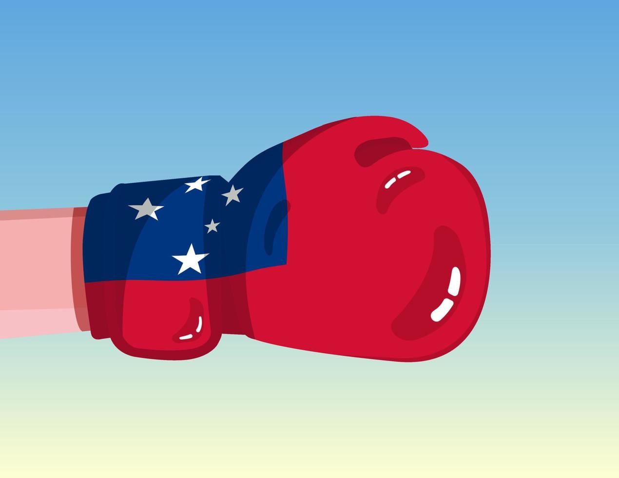 drapeau des samoa sur le gant de boxe. affrontement entre pays à pouvoir concurrentiel. attitude offensante. séparation des pouvoirs. modèle prêt à l'emploi. vecteur