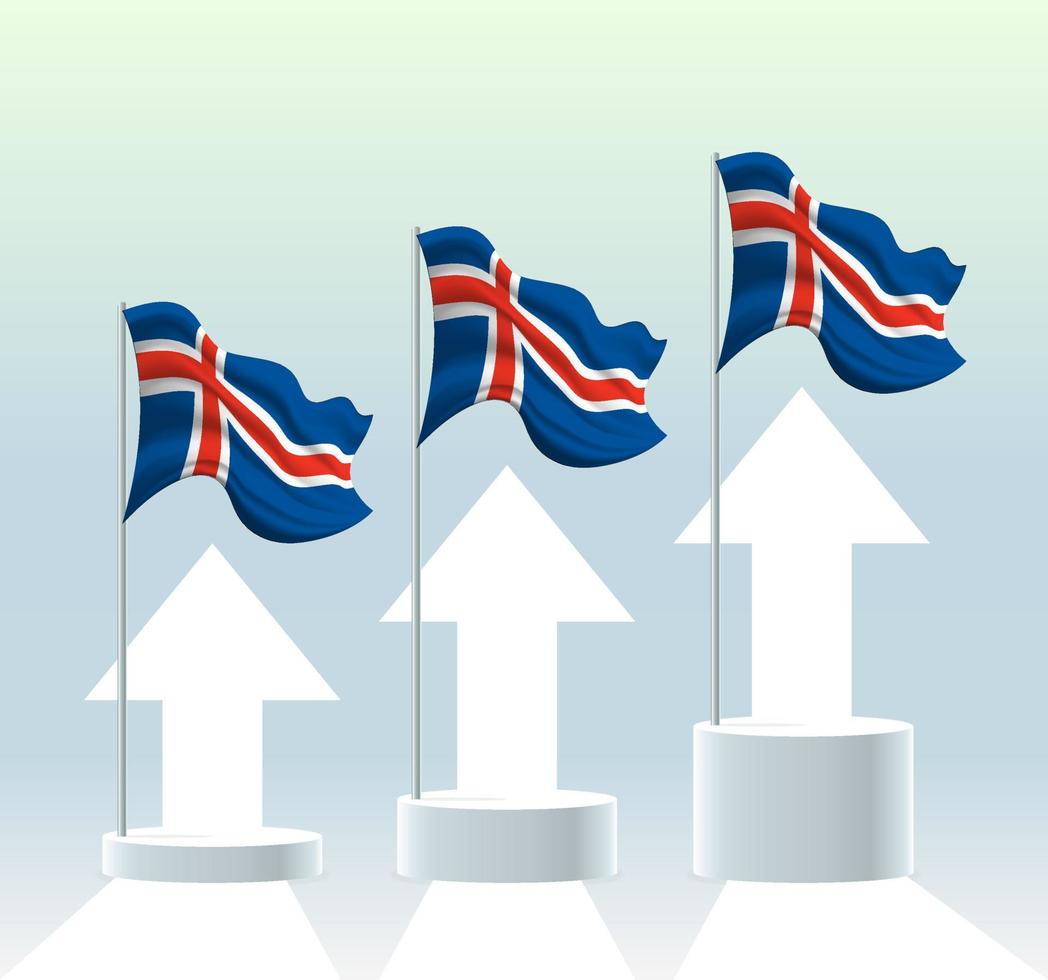 drapeau islandais. le pays est dans une tendance haussière. agitant un mât de drapeau dans des couleurs pastel modernes. dessin de drapeau, ombrage pour une édition facile. conception de modèle de bannière. vecteur