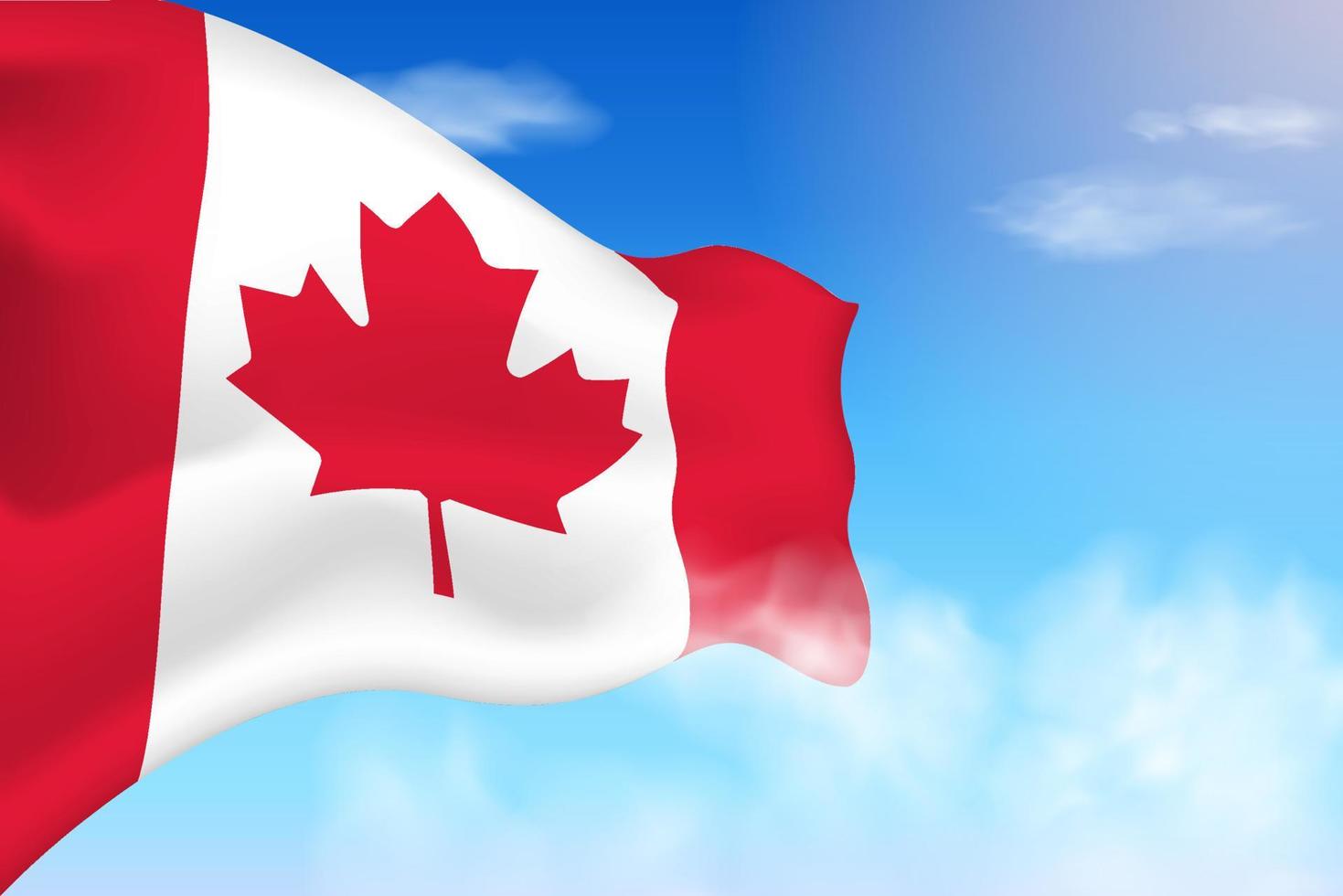 drapeau du canada dans les nuages. drapeau de vecteur agitant dans le ciel. illustration de drapeau réaliste de la fête nationale. vecteur de ciel bleu.