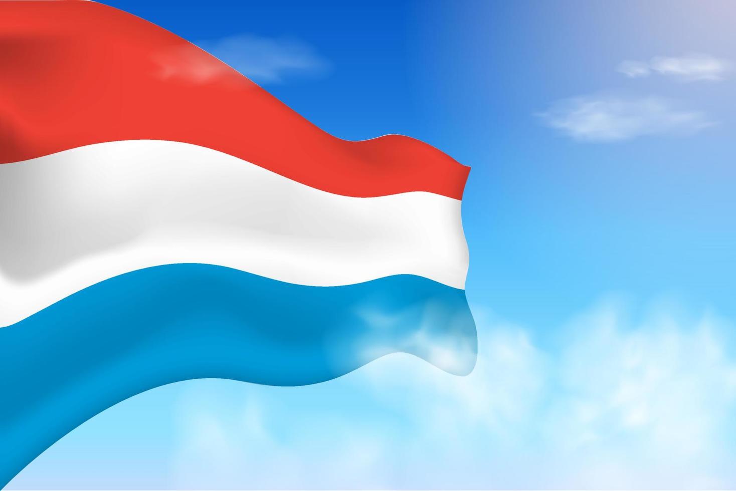 drapeau luxembourgeois dans les nuages. drapeau de vecteur agitant dans le ciel. illustration de drapeau réaliste de la fête nationale. vecteur de ciel bleu.