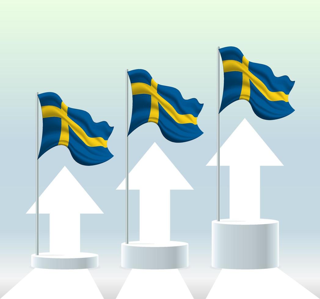 drapeau suédois. le pays est dans une tendance haussière. agitant un mât de drapeau dans des couleurs pastel modernes. dessin de drapeau, ombrage pour une édition facile. conception de modèle de bannière. vecteur