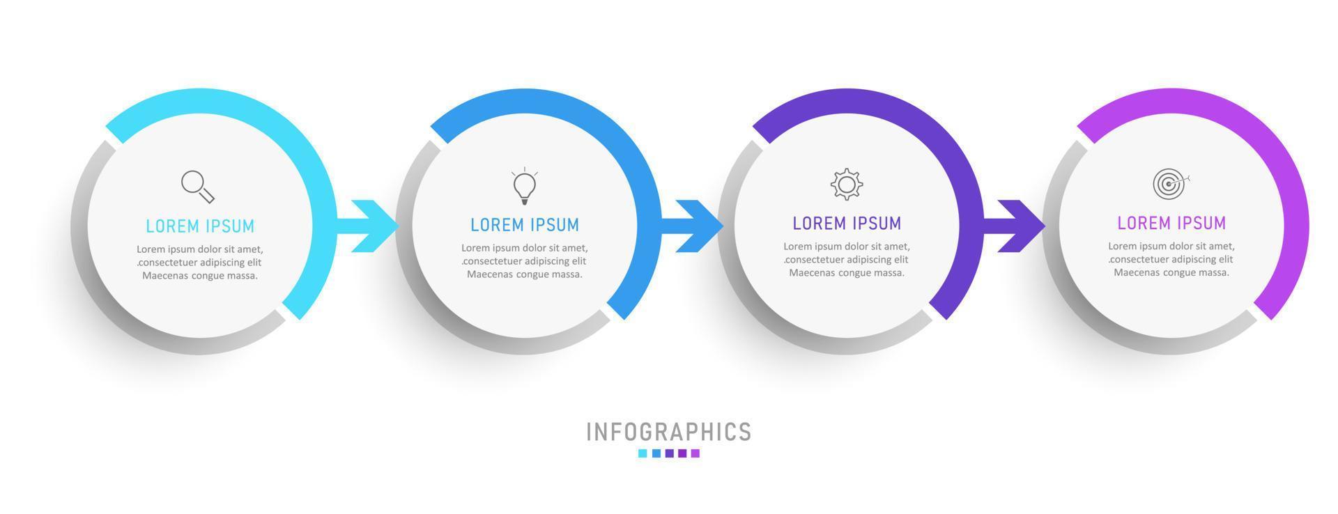 modèle de conception d'étiquettes infographiques vectorielles avec icônes et 4 options ou étapes. peut être utilisé pour le diagramme de processus, les présentations, la mise en page du flux de travail, la bannière, l'organigramme, le graphique d'informations. vecteur