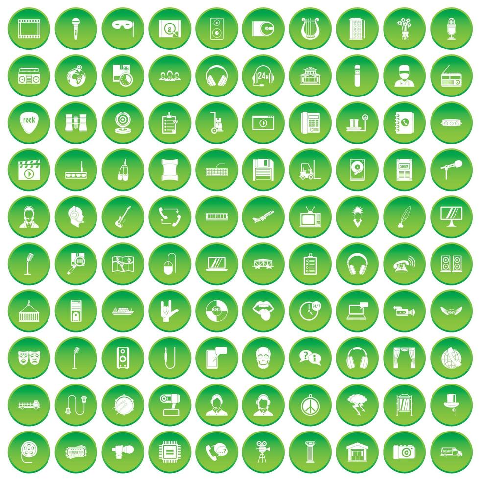 100 icônes de microphone définissent un cercle vert vecteur