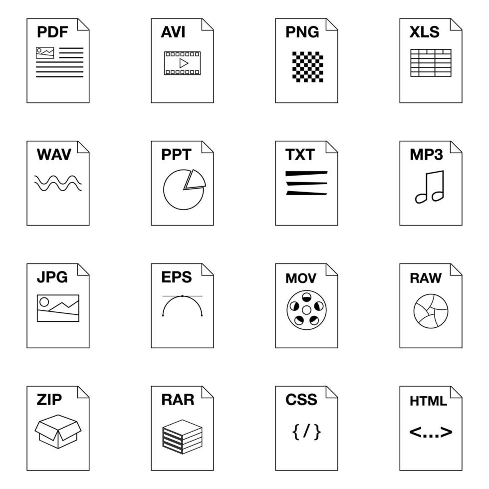 aperçu du jeu d'icônes d'extension de fichier vecteur