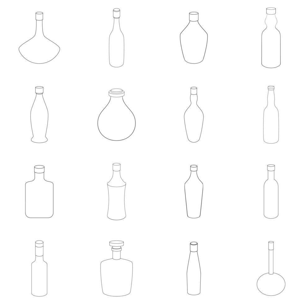 contour de l'ensemble d'icônes de différentes bouteilles vecteur