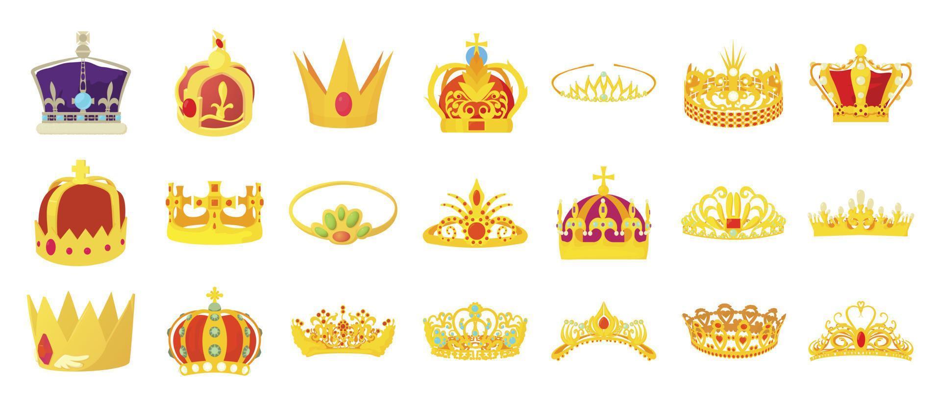 jeu d'icônes de couronne, style cartoon vecteur