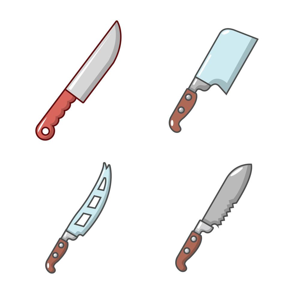 jeu d'icônes de couteau, style cartoon vecteur