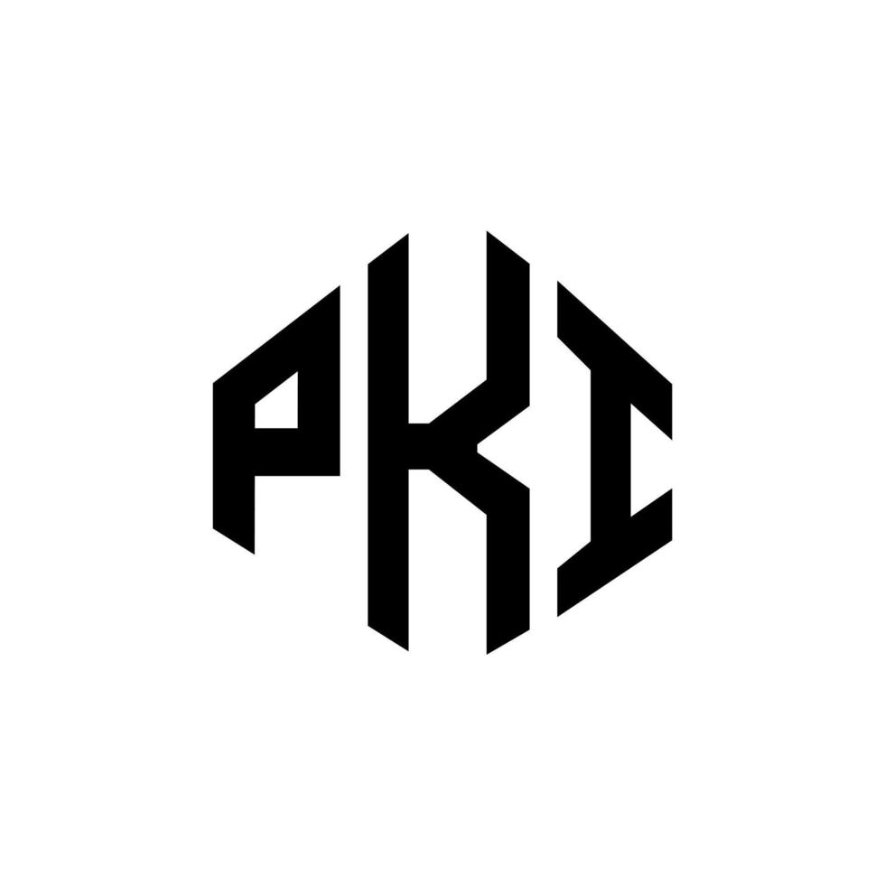 création de logo de lettre pki avec forme de polygone. création de logo en forme de polygone et de cube pki. modèle de logo vectoriel pki hexagone couleurs blanches et noires. monogramme pki, logo d'entreprise et immobilier.