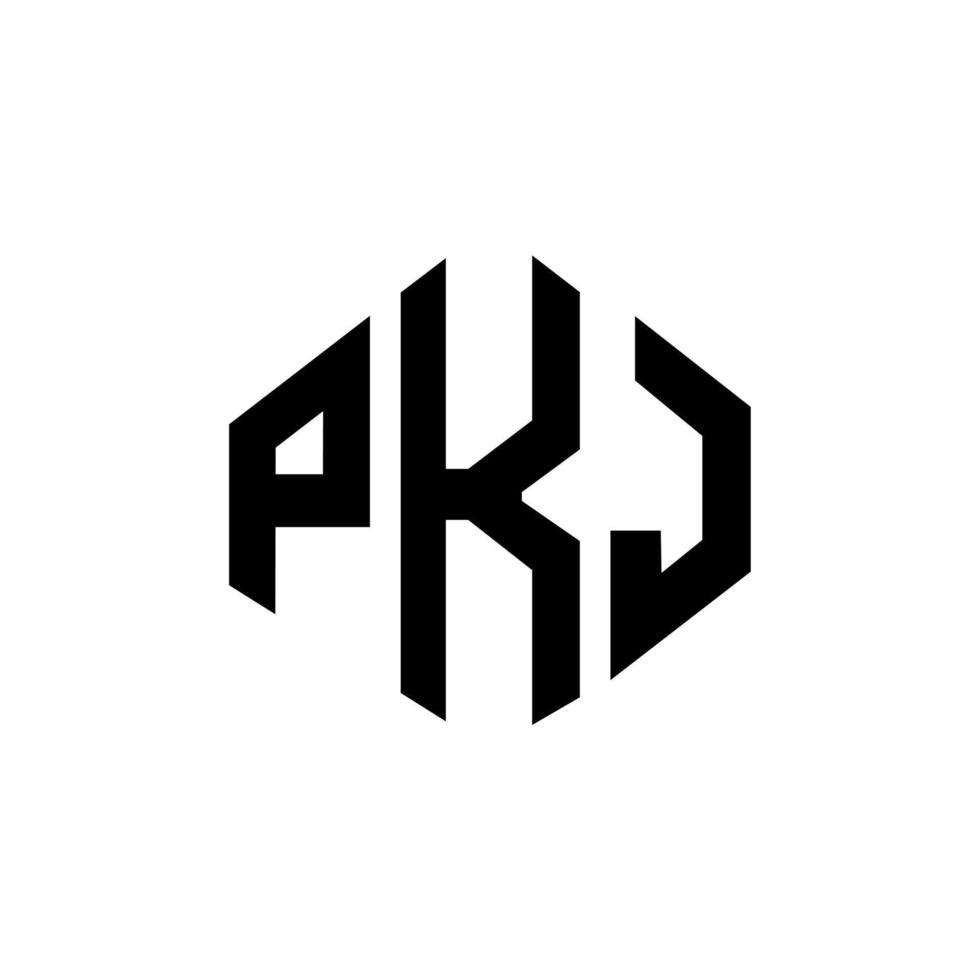 création de logo de lettre pkj avec forme de polygone. création de logo en forme de polygone et de cube pkj. modèle de logo vectoriel pkj hexagone couleurs blanches et noires. monogramme pkj, logo d'entreprise et immobilier.