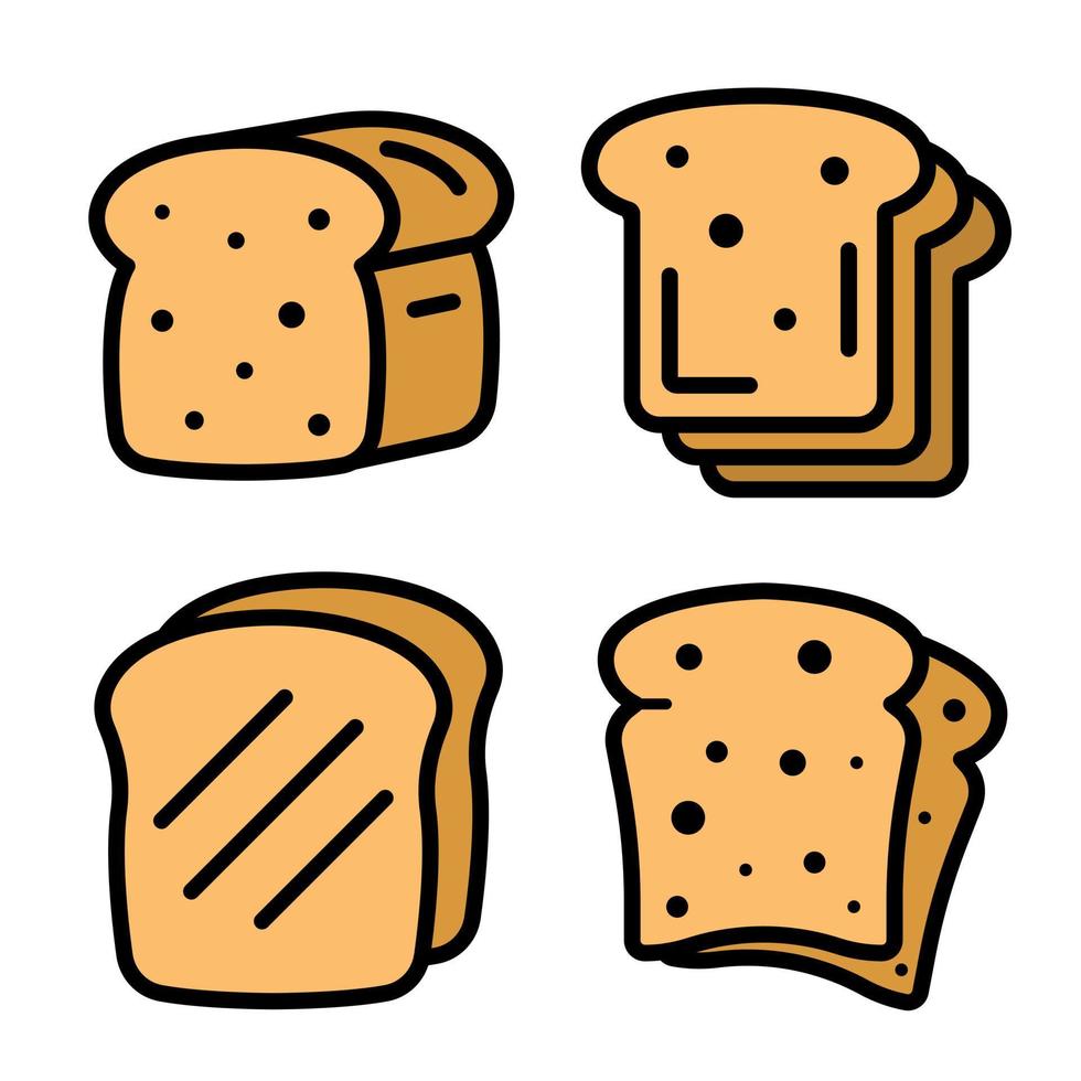 vecteur d'icônes de pain grillé plat