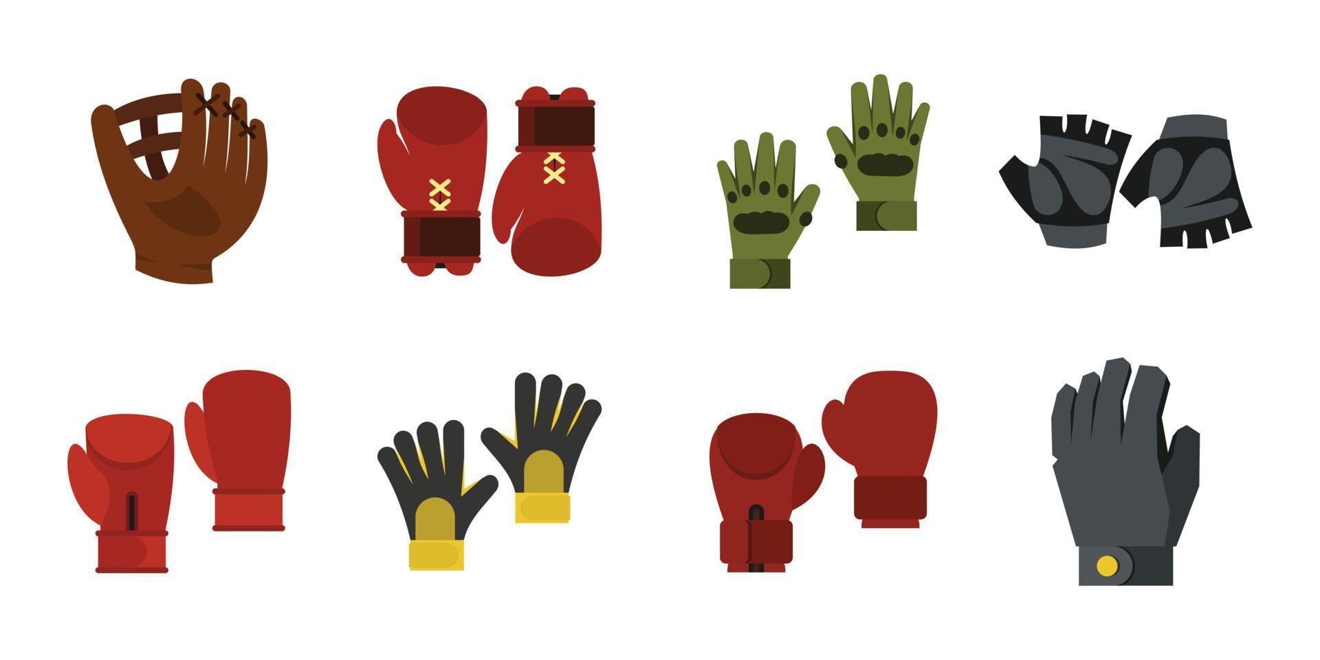 jeu d'icônes de gants de sport, style plat vecteur