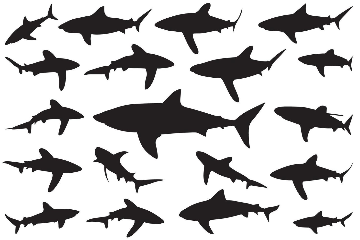 silhouette de requin, ensemble de requins. collection de silhouettes de poissons marins prédateurs nageant vecteur