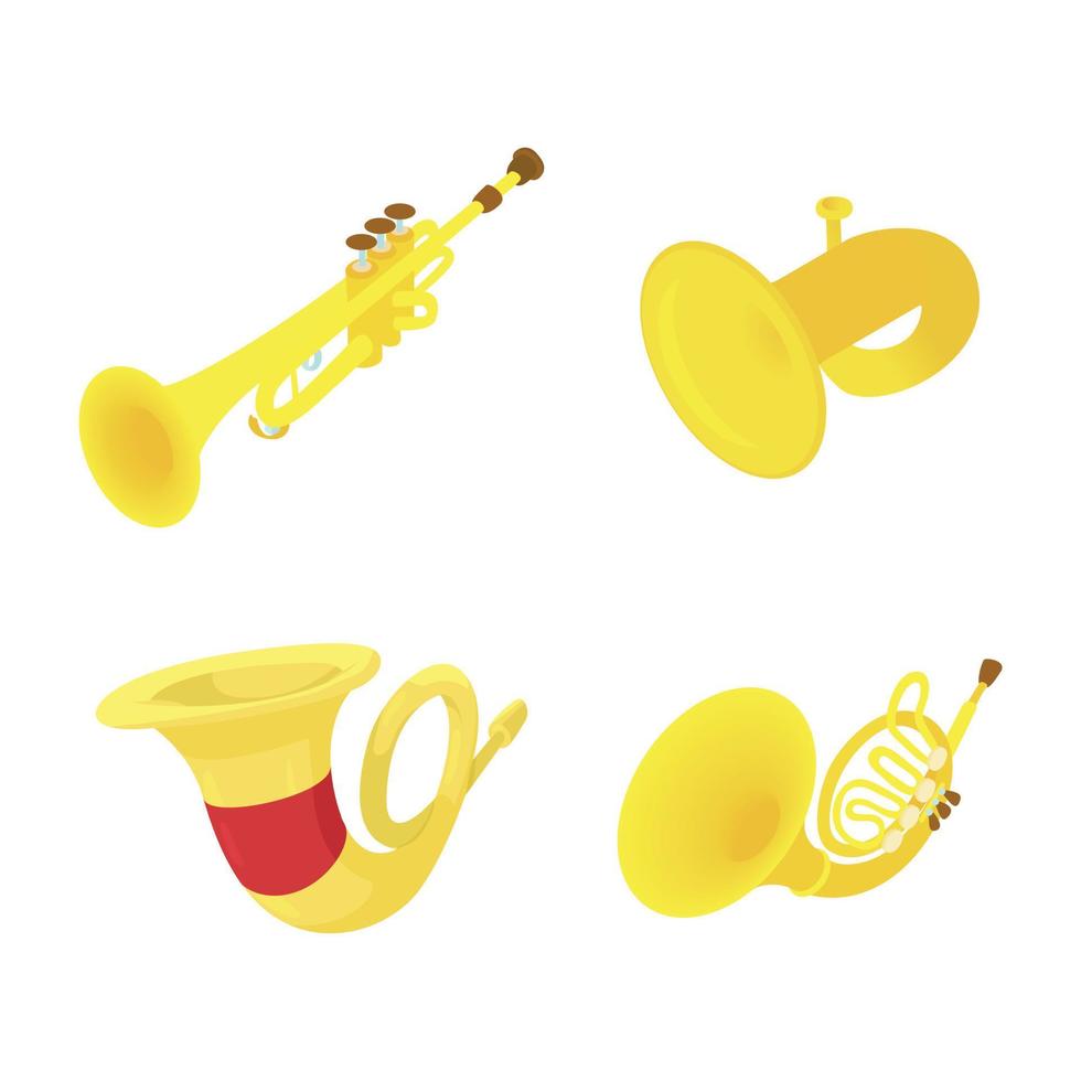 jeu d'icônes de trompette, style cartoon vecteur