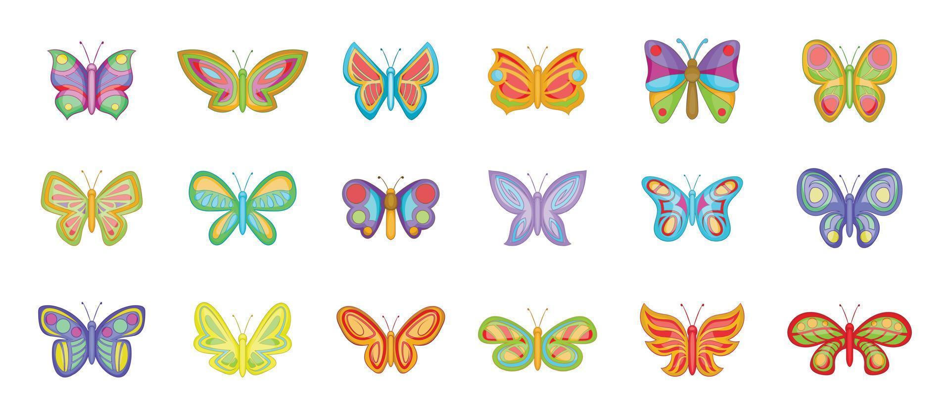 jeu d'icônes papillon, style cartoon vecteur