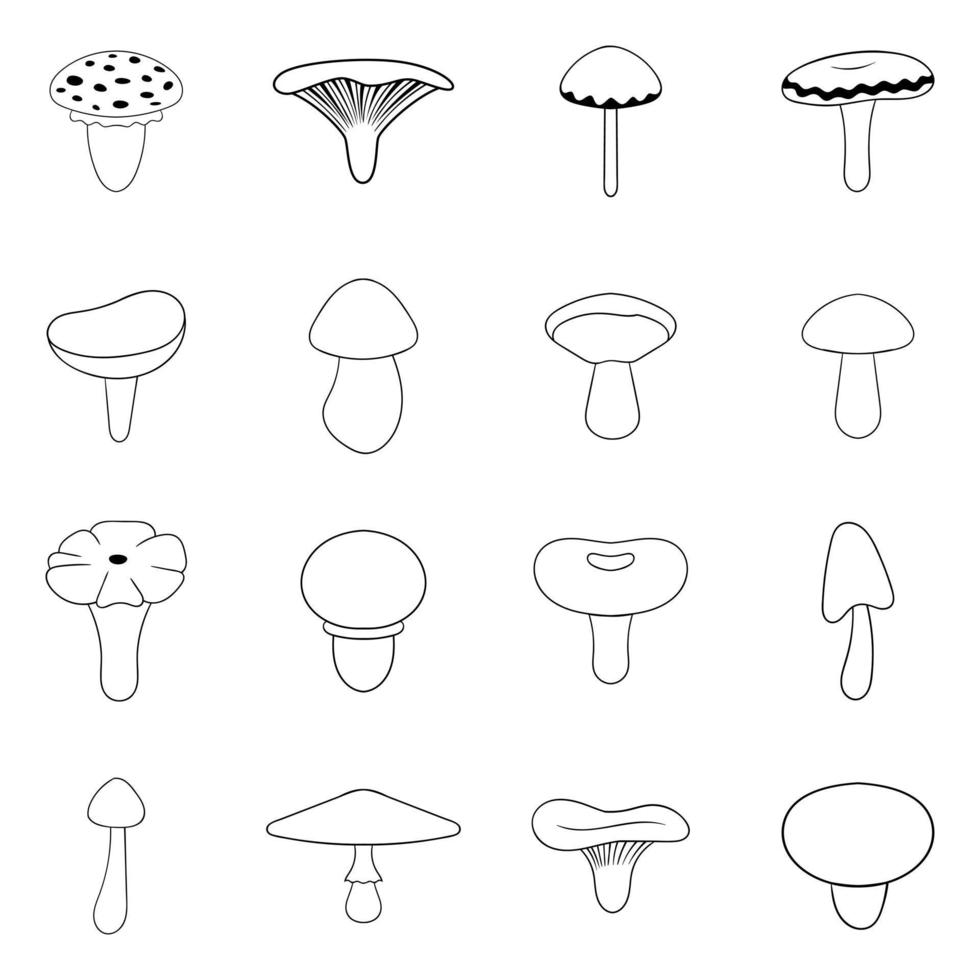 contour de l'ensemble d'icônes de champignons vecteur