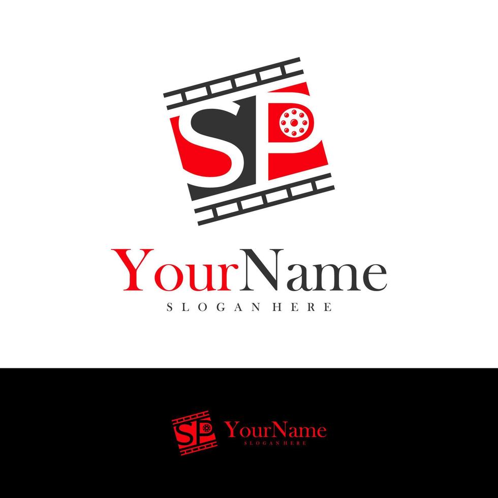 lettre sp avec modèle vectoriel de conception de logo de cinéma, illustration initiale des concepts de logo de cinéma sp.