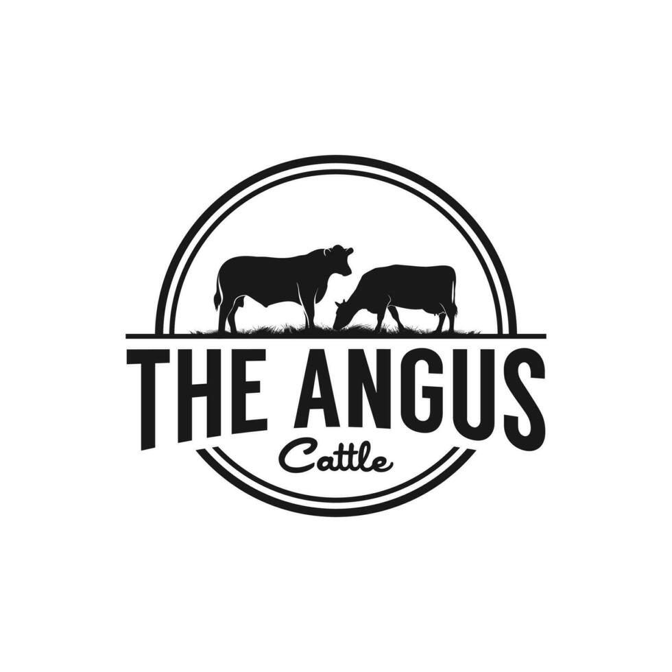 modèle de conception de logo rétro vintage bovins angus vecteur