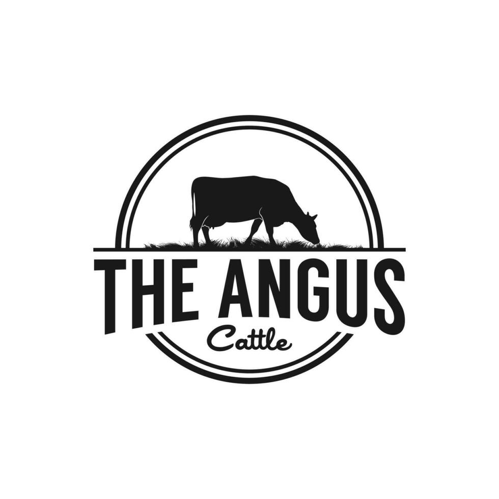 modèle de conception de logo rétro vintage bovins angus vecteur