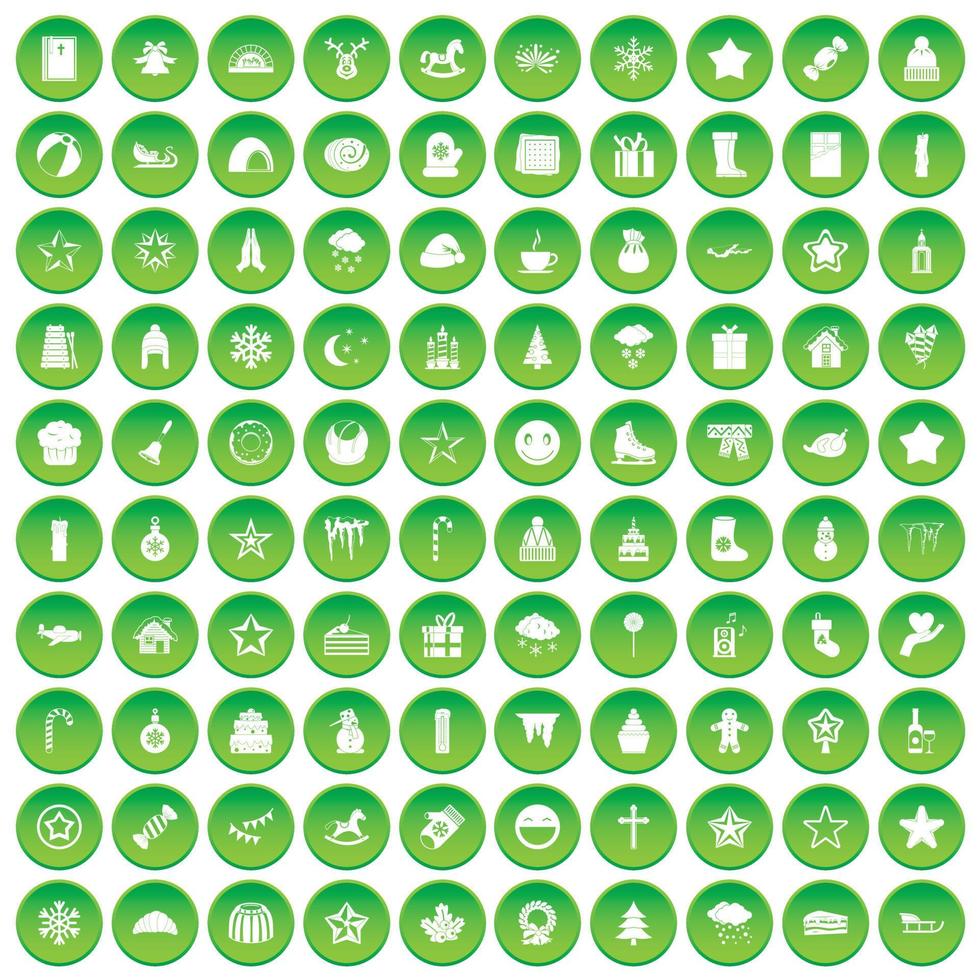 100 icônes de noël définies cercle vert vecteur