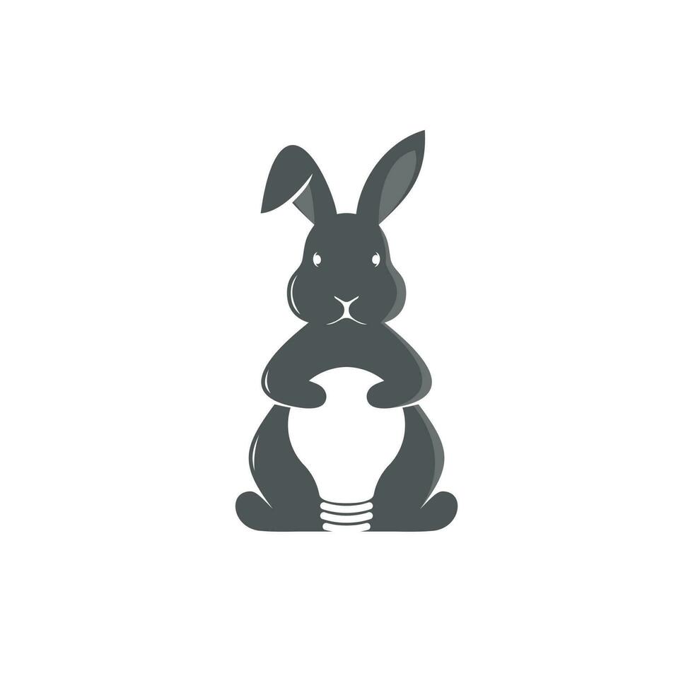 illustration vectorielle de création de logo de lapin avec ampoule à espace négatif vecteur