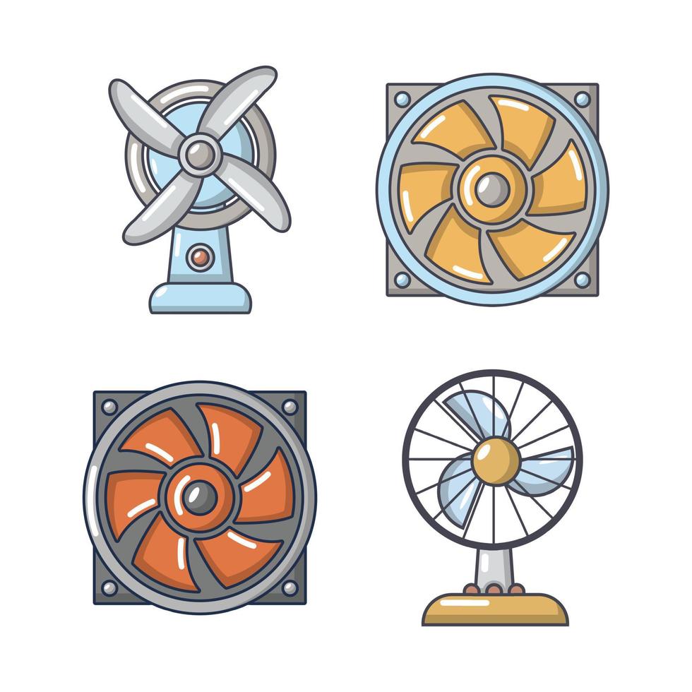 jeu d'icônes de ventilateur, style cartoon vecteur