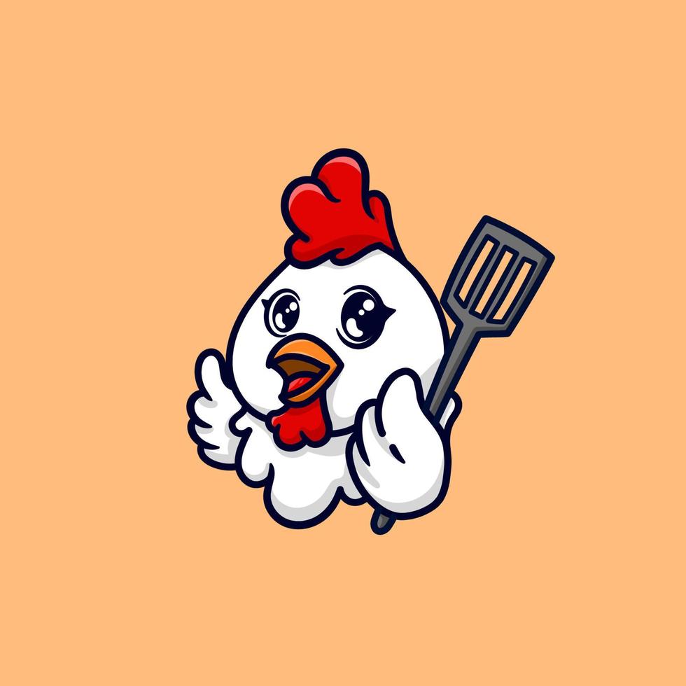 mignon poulet avec spatule logo maskot vecteur